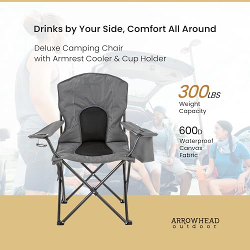ARROWHEAD OUTDOOR Portable Folding Camping Quad Chair w/ 4-Can Cooler W/ 4-CAN - Like New