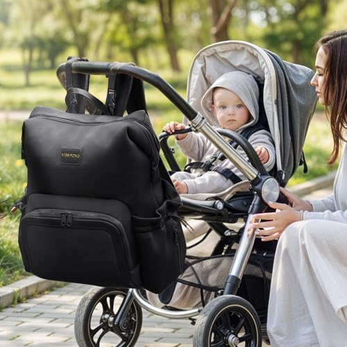 MISS FONG DIAPER BAG BACKPACK BABY DIAPER BAG NEOPRENE BAG - BLACK - Like New