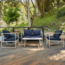 EAST OAK PATIO FURNITURE, 4-PIECE OUTDOOR SOFA, WASHABLE CUSHION - NAVY/WHITE - Like New