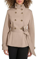 LWQMP974 KARL LAGERFELD WOMEN'S SHORT PEPLUM TRENCH COAT Size L KHAKI - Brand New