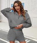 FKEEP WOMENS HALF ZIP HOODIE SWEAT WITH SHORTS POCKETS OUTFIT DARK GRAY XL - Brand New