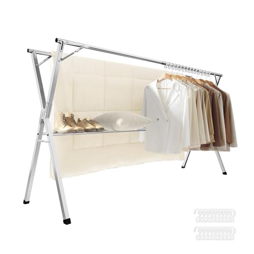 SONGMICS ULLR903E01 CLOTHES DRYING RACK, 56.3-93.7" Extendable, Dove Gray - Like New
