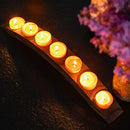 TELOSMA LONG WOODEN BRIDGE TEALIGHT CANDLE HOLDER 7 HOLES - RUSTIC WOODEN - Like New