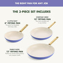 GREENPAN HARD ANODIZED CERAMIC NONSTICK SKILLET SET, 8" 10" 12" - PERIWINKLE - Like New