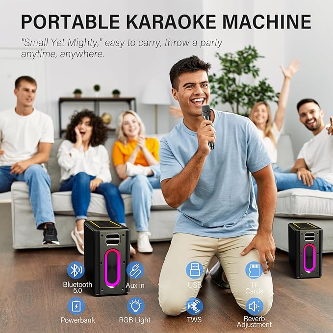 ZEELINK Karaoke Machine Two Wireless Microphones 150W Powerful KM-10-B - Black Like New