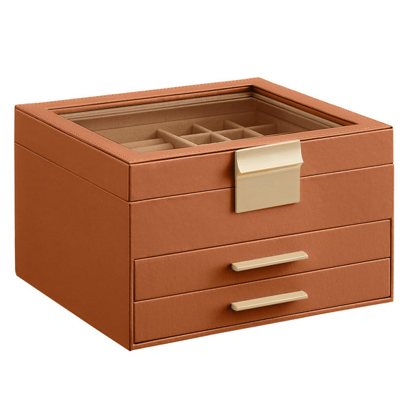 SONGMICS Jewelry Box Organizer with Glass Lid 3-Layer Jewelry Storage UJBC239K01 - Like New