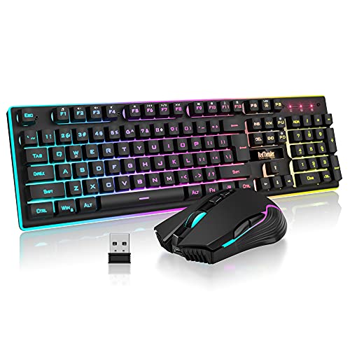 REDTHUNDER K10 WIRELESS KEYBOARD MOUSE COMBO LED RECHARGEABLE 3800MAH - BLACK - Like New