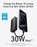 ANKER NANO POWER BANK 10,000MAH CHARGER BUILT-IN USB-C CABLE 30W A1256 - BLACK - Like New