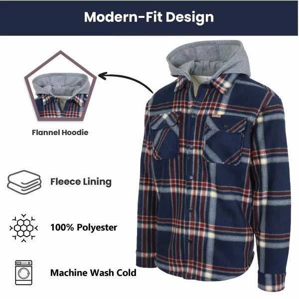 MATIX GALAXY MATIX MEN'S HOODED FLANNEL FAUX SHERLING SHACKET - L - NAVY INK - Brand New