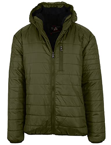 GALAXY BY HARVIC MENS SHERPA-LINED HOODED PUFFER JACKET OLIVE - SIZE: MEN XL - Brand New