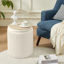 CHILIHOM ROUND OTTOMAN STORAGE SET OF 2 UPHOLSTERED VELVET, HK01001WH1 - White - Like New