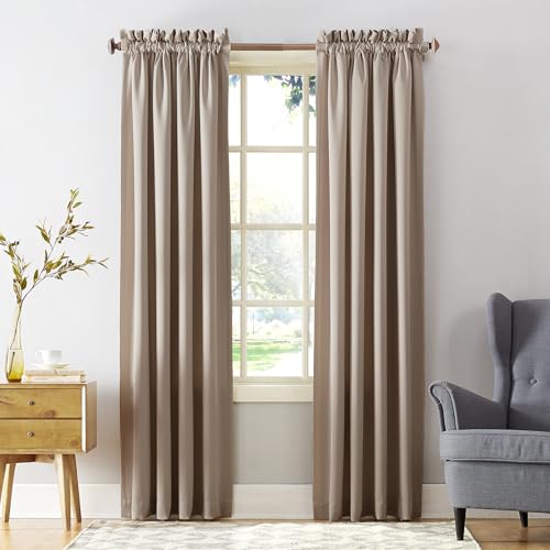 SUN ZERO BARROW ENERGY EFFICIENT ROD POCKET CURTAIN PANEL PAIR - STONE - Like New