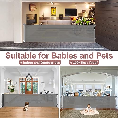 KISKIZ 85" Retractable Baby Gate w/Mesh Wide Open Space - Gray - Like New