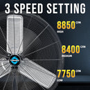 TORNADO 30" HIGH VELOCITY PEDESTAL FAN 8850 CFM METAL 3 SPEED - BLACK - Like New