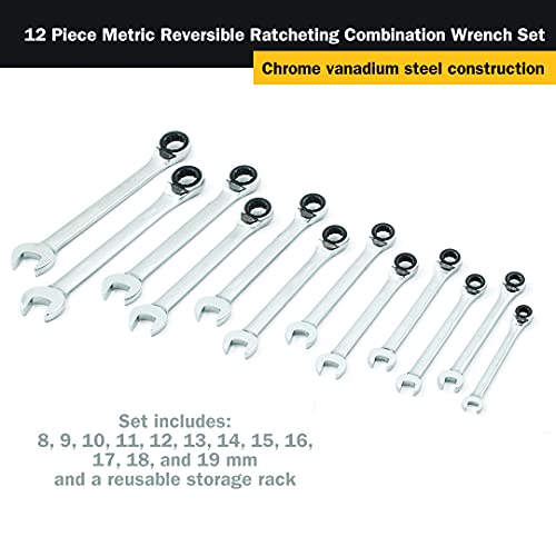 TITAN 17365 12-PIECE 12 POINT 72 TOOTH METRIC REVERSIBLE WRENCH SET - CHROME - Brand New