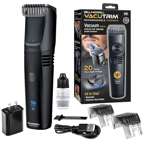 Bell+Howell Vacutrim Professional Beard Trimmer, Vacuum, Cordless - Black - Like New