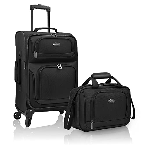 U.S. TRAVELER RIO LIGHTWEIGHT CARRY-ON SUITCASE 20" SOFTSIDE 4 WHEEL - BLACK - Brand New