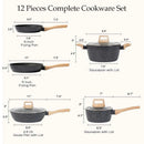 SODAY 12-PIECE NON-STICK COOKWARE SET INDUCTION GRANITE COATING - BLACK - Like New