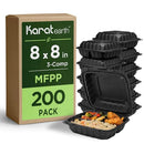 Karat Earth Clamshell Take Out Food Containers 8"x8" 200 ct - Black - Brand New