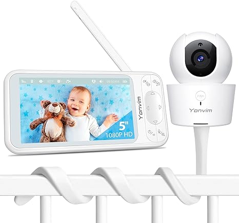 YONVIM 5" 1080P Baby Monitor Video Baby Monitor Camera and Audio BM006C - WHITE Like New