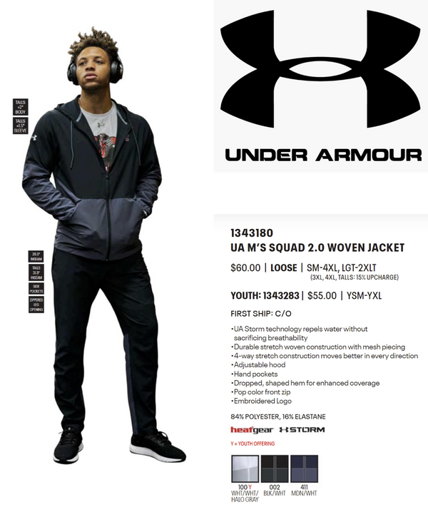 Under Armour Boys' UA Squad Woven Warm-Up Jacket YLG 1343283 - Brand New