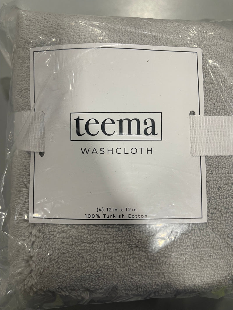 TEEMA 100% TURKISH COTTON WASHCLOTH PACK OF 4 - 12X12 WASHCLOTH STONE - Like New