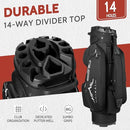 UNIHIMAL 14-WAY GOLF CART BAG PRO WITH FULL DIVIDER TOP RAIN COVER - BLACK - Like New