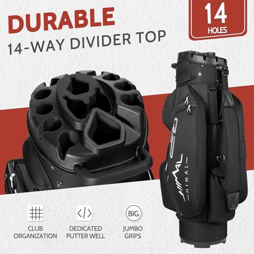 UNIHIMAL 14-WAY GOLF CART BAG PRO WITH FULL DIVIDER TOP RAIN COVER - BLACK - Like New