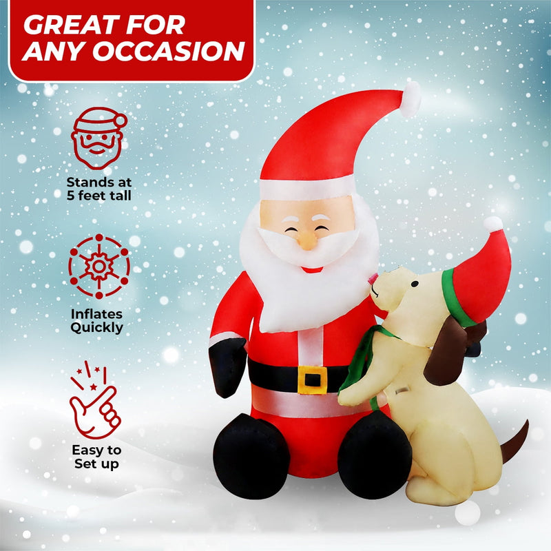 TOP TREASURES 5 FT CHRISTMAS INFLATABLE SANTA CLAUS AND DOG  CHRISTMAS - SANTA - Like New
