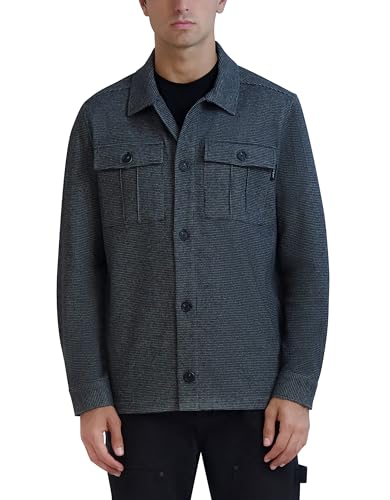 KARL LAGERFELD MEN'S LONG SLEEVE HEATHERED SHIRT JACKET SIZE S GRAY - Brand New