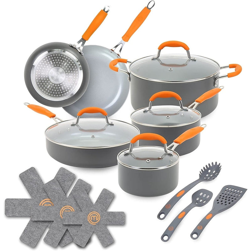 MASTERCHEF MC3011 16 PIECES CHAMPIONS COOKWARE SET - GRAY/ORANGE Like New