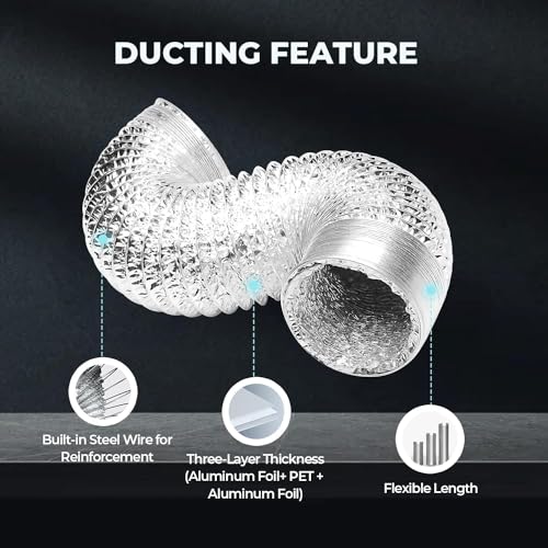 SIMPLE DELUXE 4" 8 FEET DUCTING, NON-INSULATED FLEX ALUMINUM FOIL - SILVER - Brand New