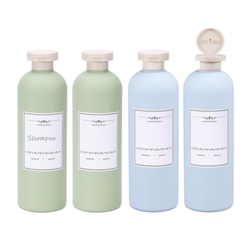 ASEVAT 13.5OZ 4PCS PLASTIC REFILLABLE TRAVEL SHAMPOO/CONDITIONER - GREEN/BLUE - Brand New