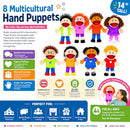 Fun Express Hand Puppets for Kids, 14 Inch, 8 Multicultural Puppets - New - Brand New