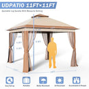 UDPATIO 11'x11' Pop up Gazebo Canopy Tent Waterproof Gazebo Mosquito Net - Beige - Like New