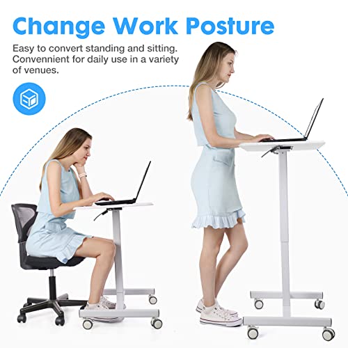DUMOS SMALL STANDING LAPTOP DESK MANUAL ADJUSTABLE MOBILE 48 X 65 - WHITE - Like New