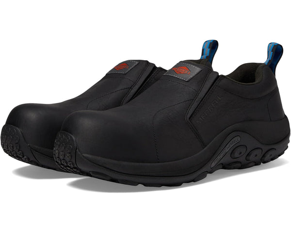 MERRELL MEN'S JUNGLE MOC LEATHER COMPOSITE TOE WIDE WIDTH SHOE - 10M - BLACK - Like New