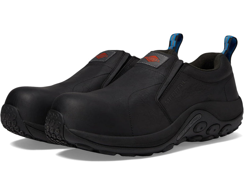 MERRELL MEN'S JUNGLE MOC LEATHER COMPOSITE TOE WIDE WIDTH SHOE - 10M - BLACK - Like New