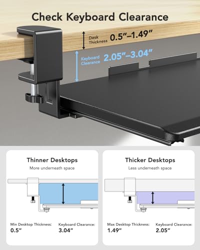 HUANUO KEYBOARD TRAY UNDER DESK PULL OUT KEYBOARD TRAY WITH C CLAMP MOUNT BLACK - Like New