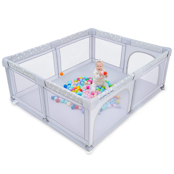 ANGELBLISS BABY PLAYPEN WITH STAR PRINT 50"X50" - GRAY - Like New