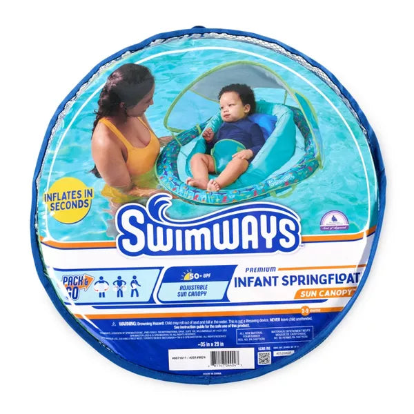 SWIMWAYS INFANT SPRING FLOAT WITH SUN CANOPY - BLUE - Brand New