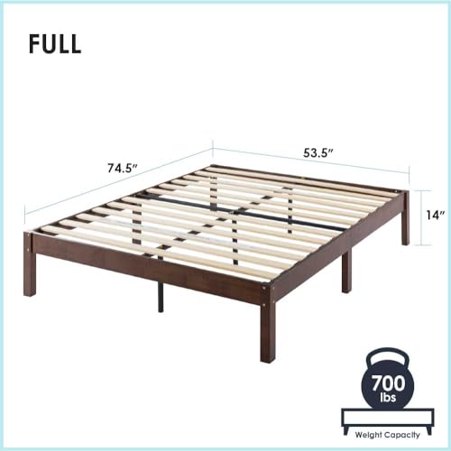 Mellow Asher 14 Inch Bamboo Wood Platform Bed with Wooden Slats, Full- Coffee - Like New