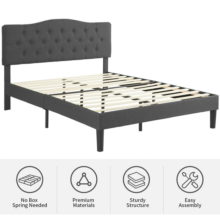 VECELO UPHOLSTERED PLATFORM BED FRAME WITH ADJUSTABLE HEADBOARD, QUEEN - GRAY - Like New
