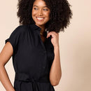 AMAZON ESSENTIALS WOMEN'S RELAXED FIT BUTTON FRONT BELTED SHIRT DRESS M - BLACK - Brand New