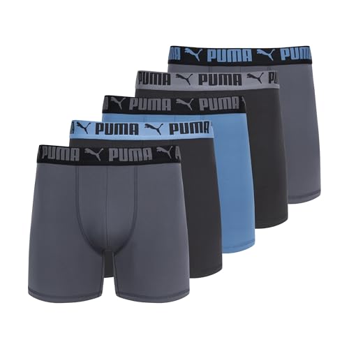 PCOREM151996 PUMA Men's 5 Pack Performance Boxer Briefs BLACK/BLUE/GRAY XL - Like New
