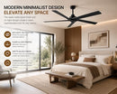 Eupholite 72" Ceiling Fan, Solid Wood Blades, No Light, ELCF72W5BLK02 - Black - Like New