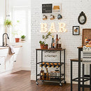 VASAGLE BAR CART, SERVING CART WITH WHEELS, INDUSTRIAL, RUSTIC BROWN BLACK - Like New