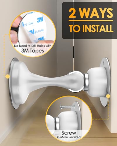 WINONLY Magnetic Door Stoppers 2 Pack Wall Floor Mounting 3D Adhesive Tape-White - Like New