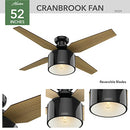 HUNTER FAN 52 INCH CRANBROOK CEILING LIGHT KIT HANDHELD REMOTE 59259 - BLACK - Brand New