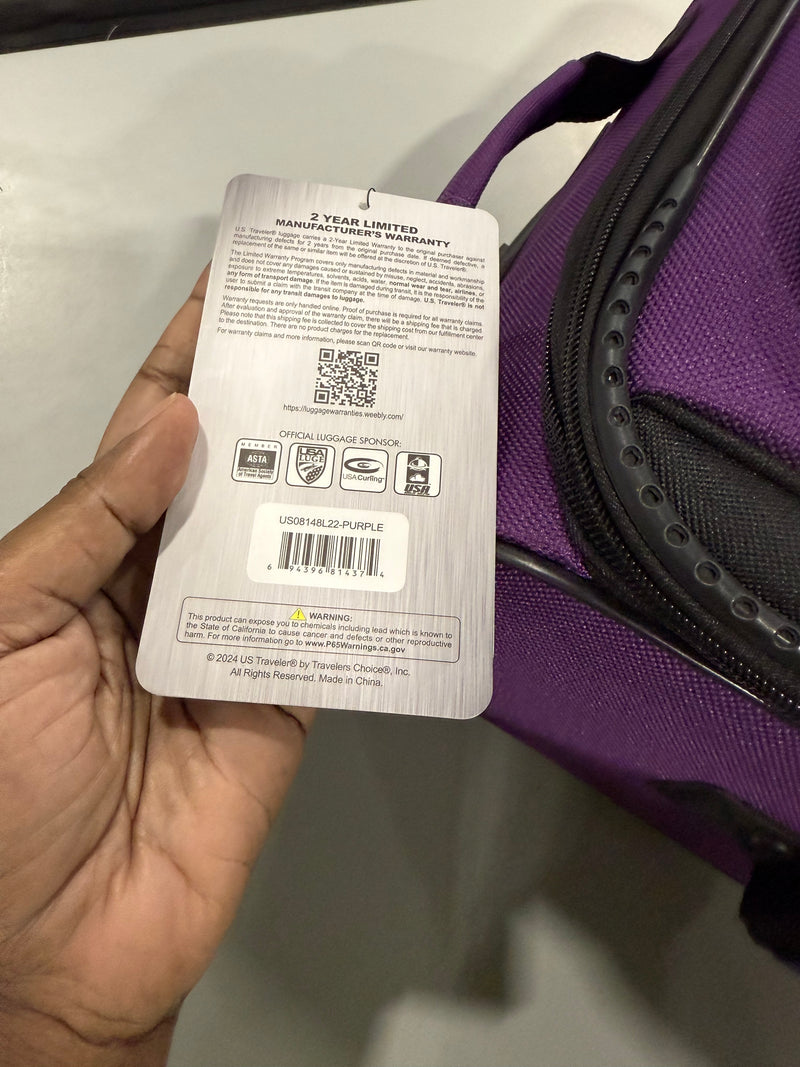 US TRAVELER 20" CARRY ON LUGGAGE SOFTSIDE SUITCASE, PURPLE, 4 WHEEL-2 PIECE - Like New